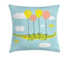 Flying Crocodile with Balloon Pillow Cover