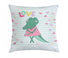 Female Crocodile with Love Pillow Cover