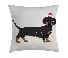 Dog Wears Xmas Hat Snow Pillow Cover