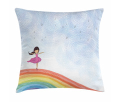 Girl Dances on Rainbow Pillow Cover