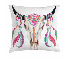 Bull Skull and Feathers Pillow Cover