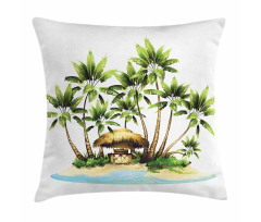 Trees and Bungalow Tiki Bar Pillow Cover