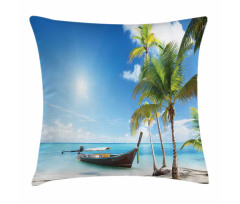 Wooden Boat on Exotic Beach Pillow Cover