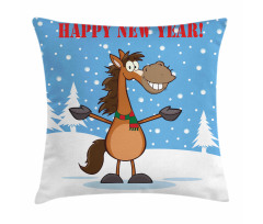Horse in Snow Winter Pillow Cover