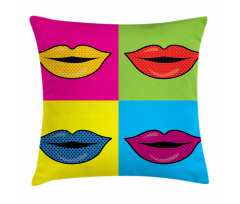 Colored Lips in Squares Pillow Cover