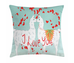 Lover Llamas and Hearts Pillow Cover