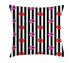 Lipstick Prints on Stripes Pillow Cover