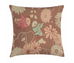 Vintage Birds Flowers Love Pillow Cover