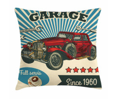 Retro Car Garage Art Pillow Cover