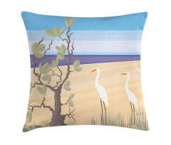 Birds on Beach Coastal Doodle Pillow Cover