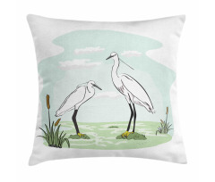 2 Herons in Marsh Cartoon Pillow Cover