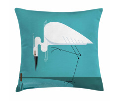 Bird Stands on Lake Shore Pillow Cover