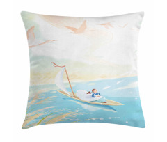 Girl in Boat on Lake Birds Pillow Cover