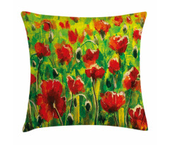 Poppies on Green Grass Pillow Cover