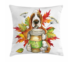 Dog Coffee Autumn Leaf Pillow Cover