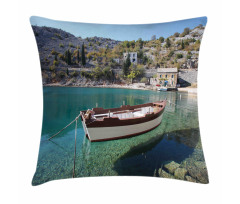 Tranquil Scene Boat on Bay Pillow Cover