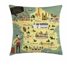 Travel Landmarks Map Doodle Pillow Cover