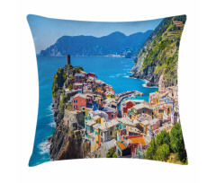 Italy Houses Cliff and Sea Pillow Cover