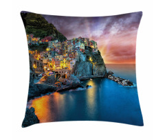 Night View Coast Village Pillow Cover