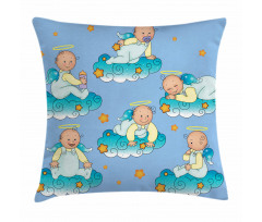 Babies on Clouds in Cartoon Pillow Cover