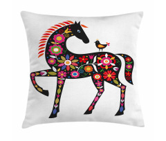 Floral Ornate Horse Bird Pillow Cover