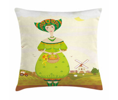 Girl and Kitten in Farm Pillow Cover