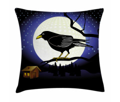 Full Moon Night Bird Pillow Cover