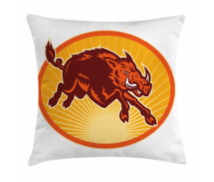 Retro Attacking Wild Boar Pillow Cover