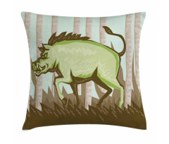 Vintage Pig Boar in Woods Pillow Cover