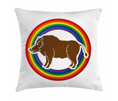 Wild Hog Boar in Rainbow Pillow Cover