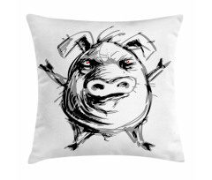 Sketch of Angry Rebel Pig Pillow Cover