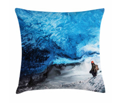 Traveler Man in Ice Cave Pillow Cover