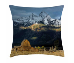 Rustic Wooden Hut Mountains Pillow Cover
