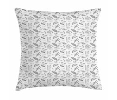 Folkloric Items Sketch Art Pillow Cover