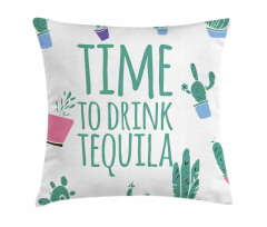 Time to Drink Words Cactus Pillow Cover