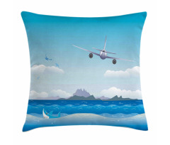 Plane Fly on Sea and Shark Pillow Cover