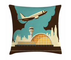 Airfield Plane and City Pillow Cover