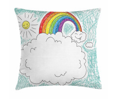 Childish Drawn Rainbow Sun Pillow Cover