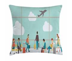 People Waiting in Terminal Pillow Cover