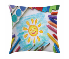 Child's Happy Sun Painting Pillow Cover