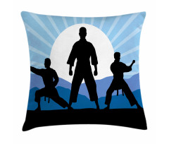 Karate Men Silhouettes Sun Pillow Cover