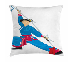 Cartoon Girl in Folk Clothe Pillow Cover