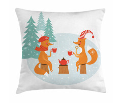 Happy Foxes Winter Pillow Cover