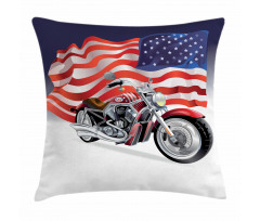 Motorbike and US Flag Pillow Cover