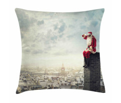 Santa Sits on Chimney Pillow Cover