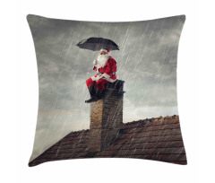 Santa on Chimney in Rain Pillow Cover