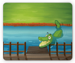 Cartoon Style River Scene Mouse Pad