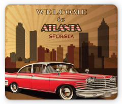 Retro Car and City Skyline Mouse Pad