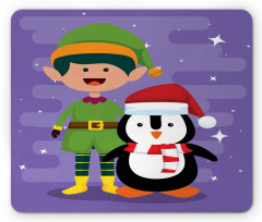 Elf and Penguin Merry Christmas Mouse Pad