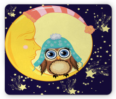 Owl and Moon with Hats Mouse Pad